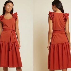 Nation LTD Burnt Orange Ruffle Sleeve Dress